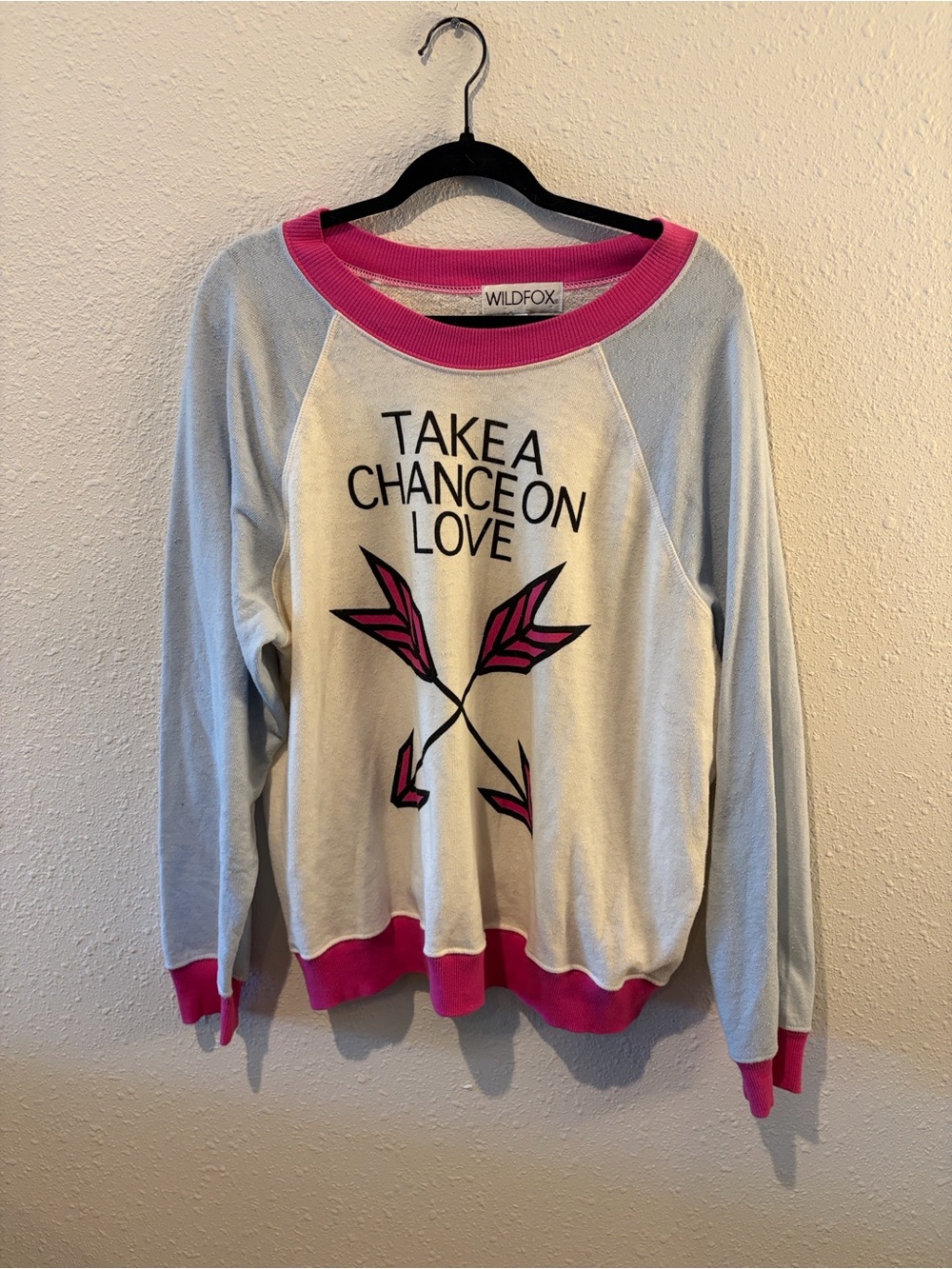 Wildfox Cream Sweatshirt with Bright Pink Trim